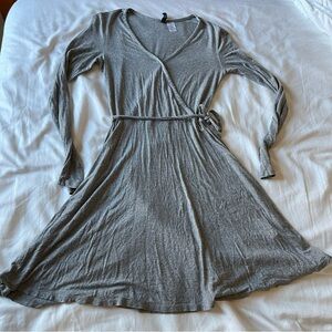 H&M Divided gray faux wrap dress long sleeve waist tie